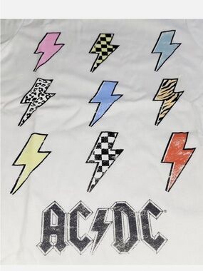 AC/DC Kids White Tee with Multicolored Lightning Bolt Motifs
